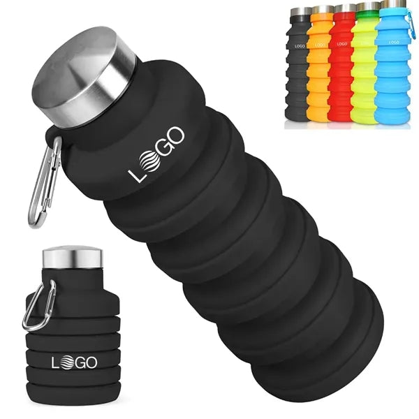 18oz Silicone Collapsible Water Bottle with Carabiner