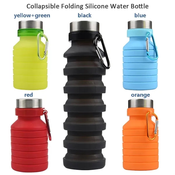 18oz Silicone Collapsible Water Bottle with Carabiner