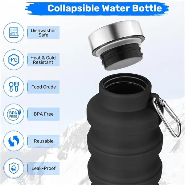 18oz Silicone Collapsible Water Bottle with Carabiner