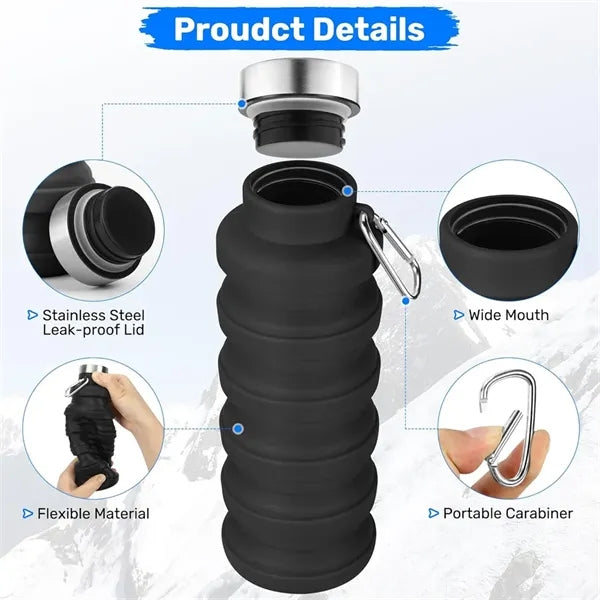 18oz Silicone Collapsible Water Bottle with Carabiner