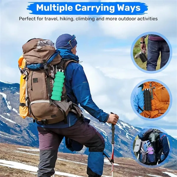 18oz Silicone Collapsible Water Bottle with Carabiner