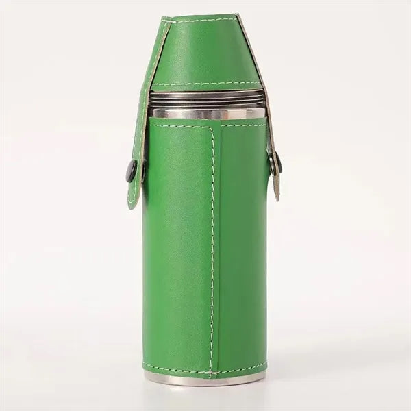 8Oz. Bucket Hip PU Leather Flasks W/ Funnel and Cups