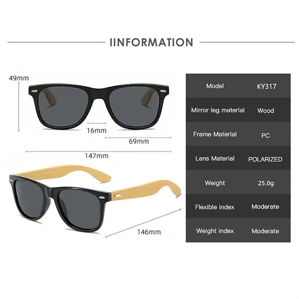 Unisex Design Bamboo Wood Arms Sunglasses