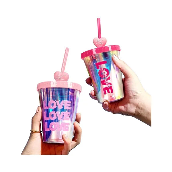 Double Layer Plastic Straw Cups