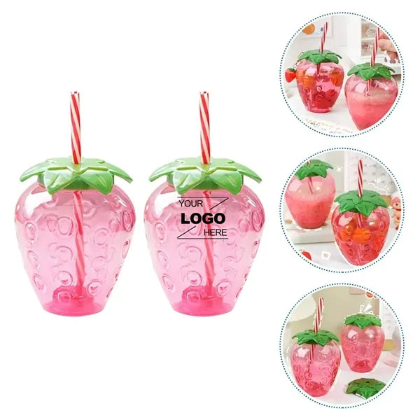 17 Oz Strawberry Cups with Straw