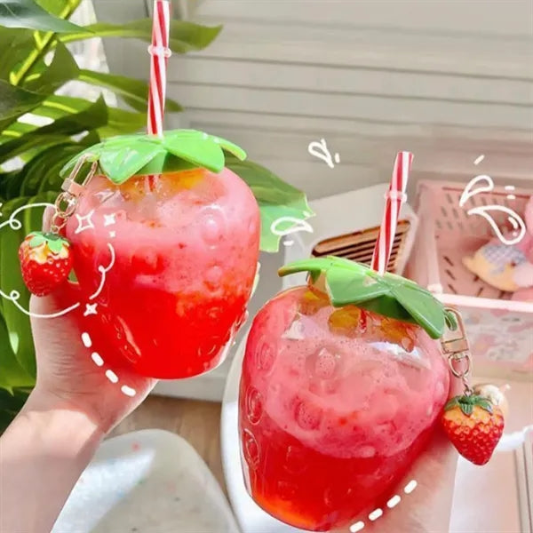 17 Oz Strawberry Cups with Straw