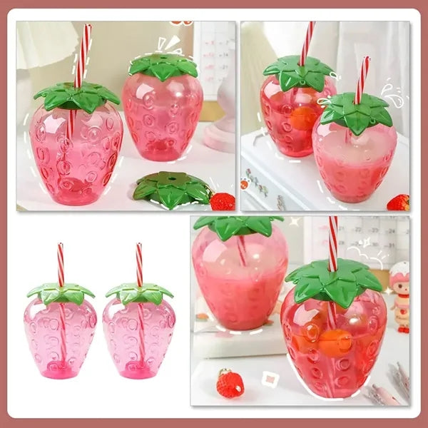 17 Oz Strawberry Cups with Straw