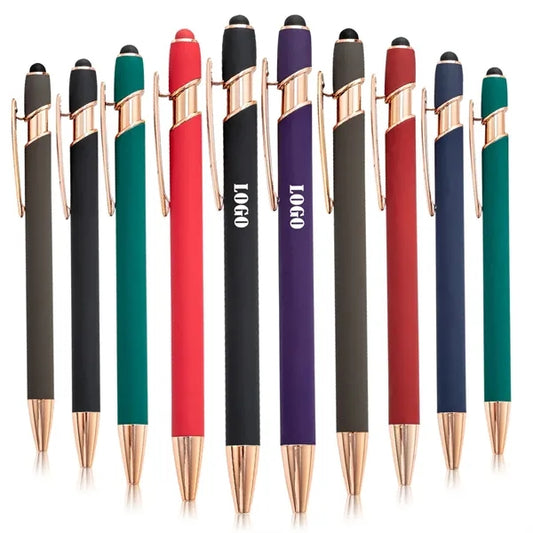 Rose Gold Metal Ballpoint Pen With Stylus