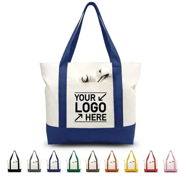 Zipper Canvas Boat Tote Bag with Front Pocket