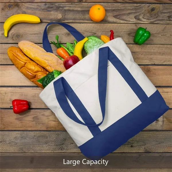 Zipper Canvas Boat Tote Bag with Front Pocket