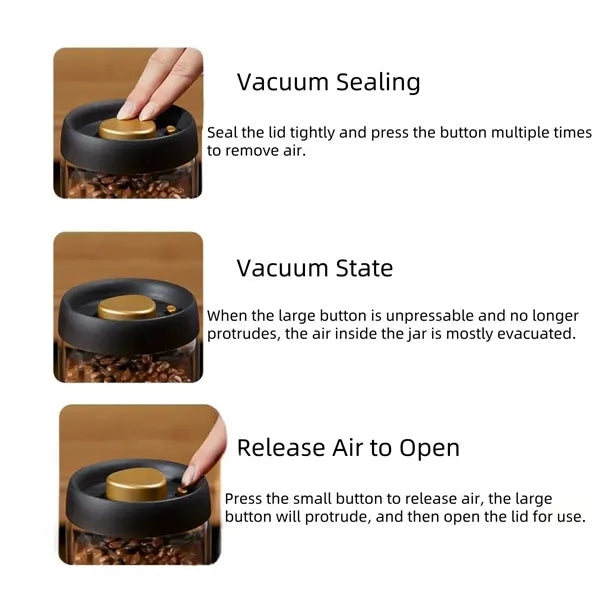40Oz/61Oz Vacuum Coffee Bean Canister Borosilicate Glass Air