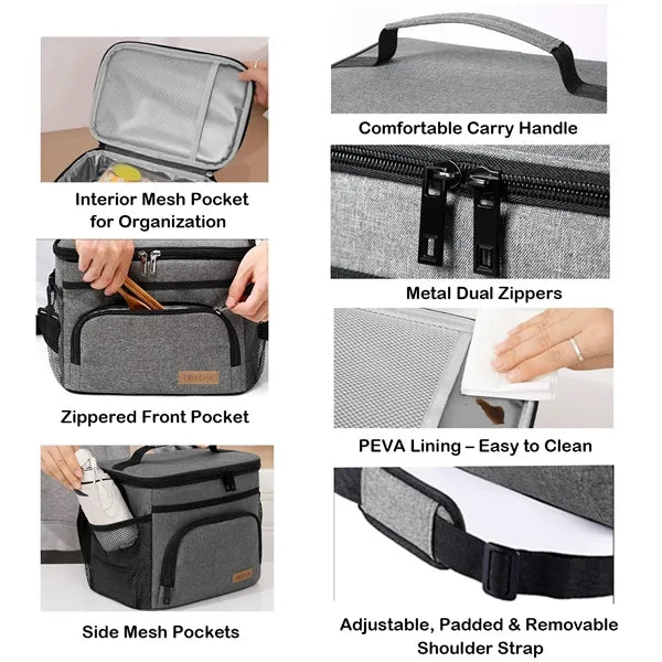 10-Can Leakproof PEVA Lunch Bag with Strap & Pockets