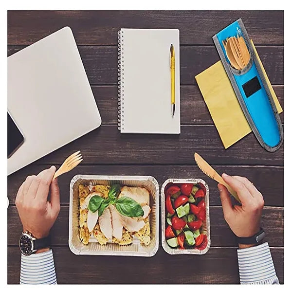 Bamboo Knife Fork And Spoon Set Cutlery Roll Bag