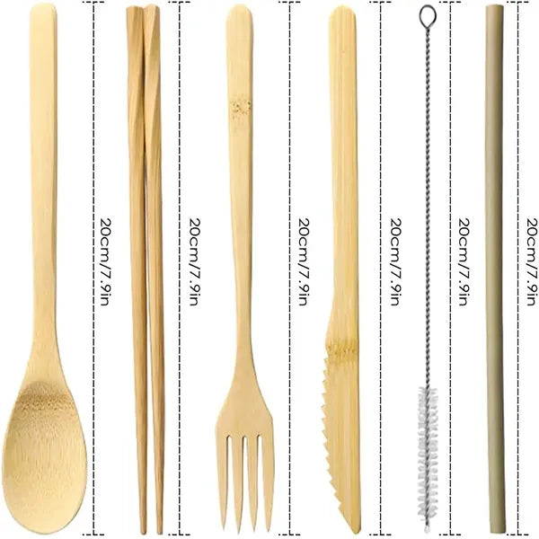 Bamboo Knife Fork And Spoon Set Cutlery Roll Bag