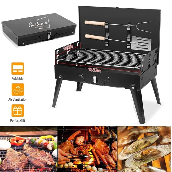 Portable Foldable Camping Grill with BBQ Tools