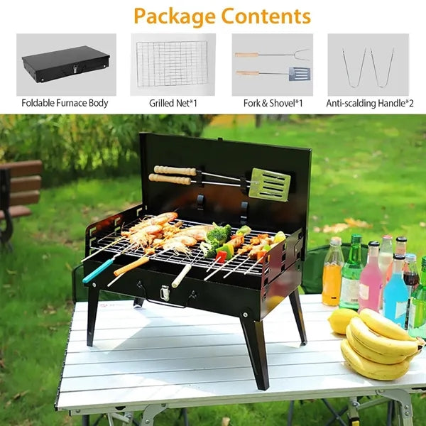 Portable Foldable Camping Grill with BBQ Tools