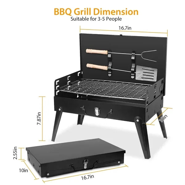 Portable Foldable Camping Grill with BBQ Tools