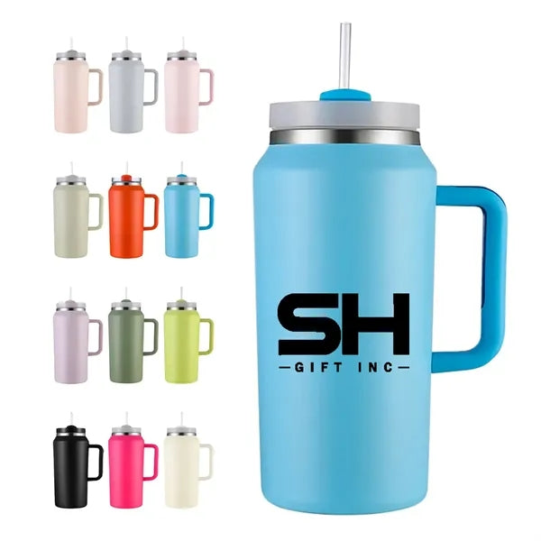 64 oz Stainless Steel Insulated Travel Mug With Straws