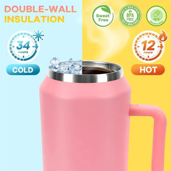 64 oz Stainless Steel Insulated Travel Mug With Straws