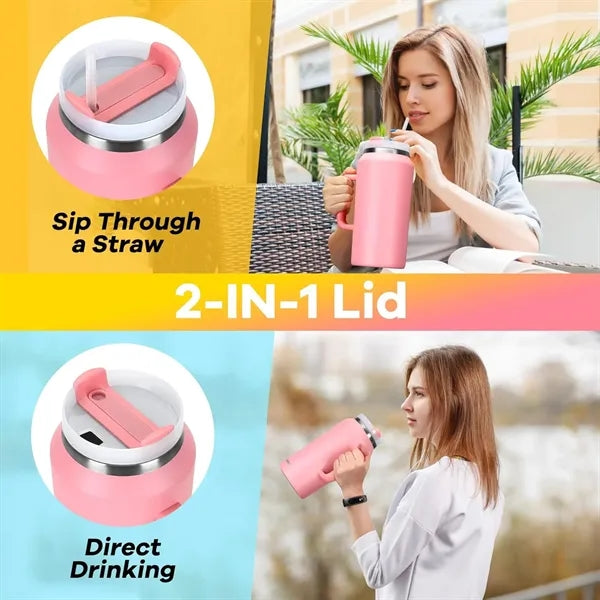 64 oz Stainless Steel Insulated Travel Mug With Straws