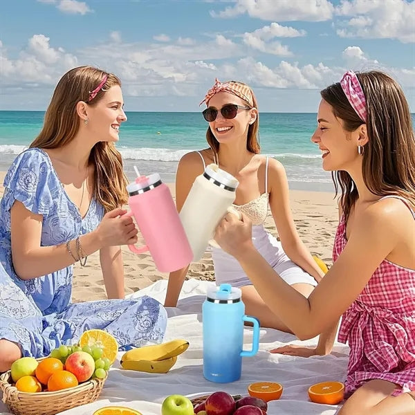 64 oz Stainless Steel Insulated Travel Mug With Straws