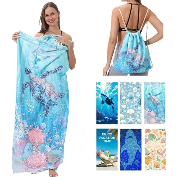 Print Portable Microfiber Beach Towel Backpack 2 in 1