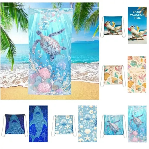 Print Portable Microfiber Beach Towel Backpack 2 in 1