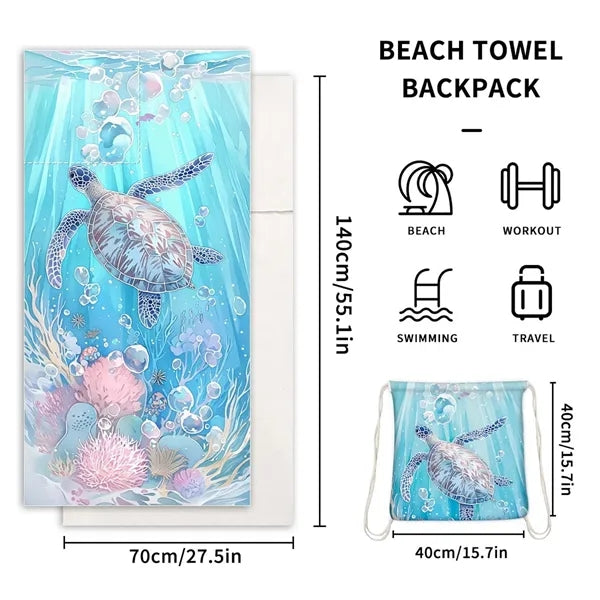 Print Portable Microfiber Beach Towel Backpack 2 in 1