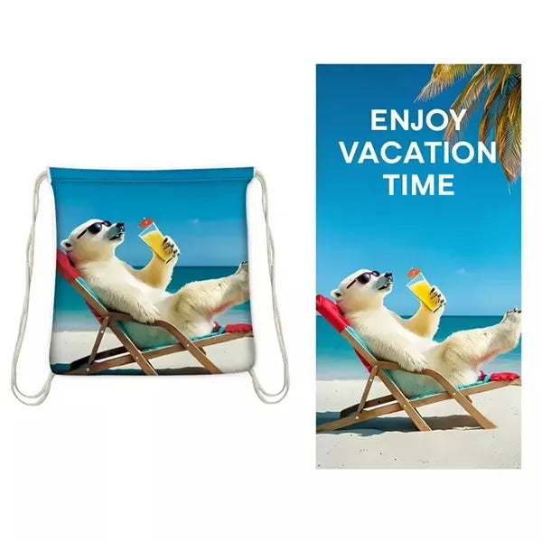 Print Portable Microfiber Beach Towel Backpack 2 in 1