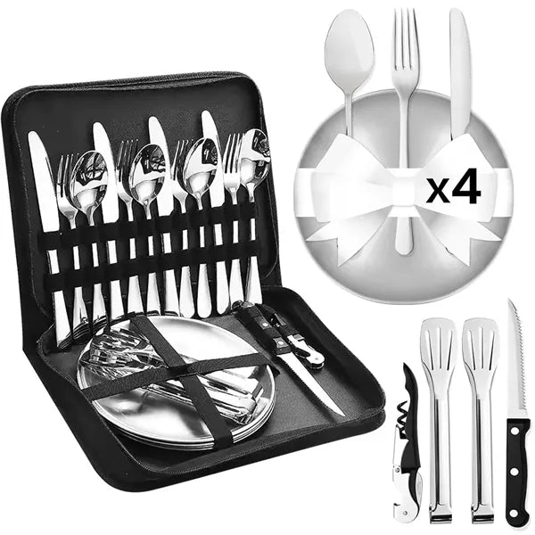 Camping Silverware Picnic Plates and Utensils Set