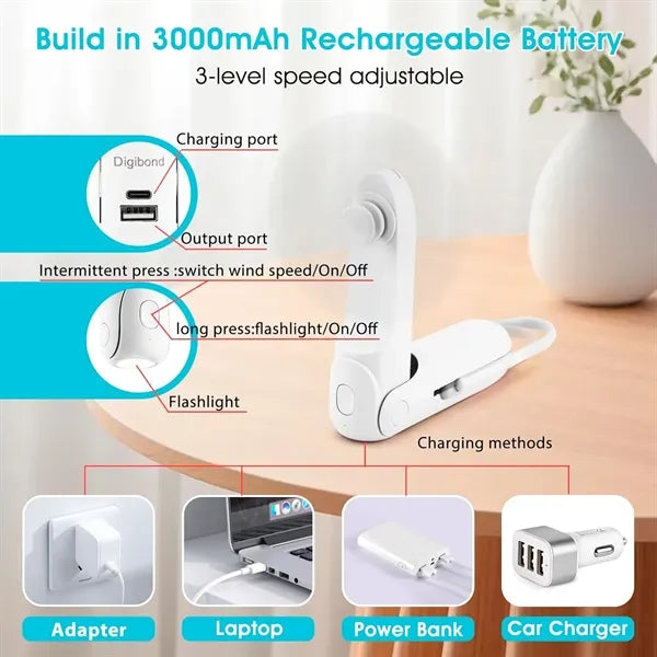 3 IN1 Rechargeable Portable Fan with Power Bank, Flash Light