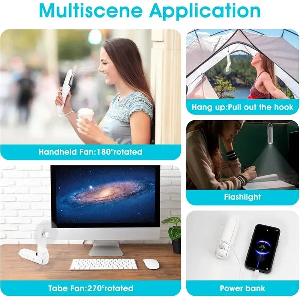 3 IN1 Rechargeable Portable Fan with Power Bank, Flash Light