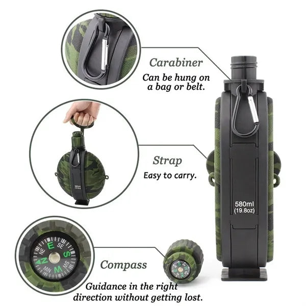 Portable Foldable Silicone Compass Camping Water Bottle