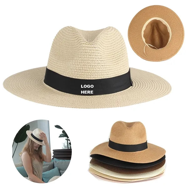 UPF 50+ Women Straw Panama Cap Travel Fedora Beach Sun Hat