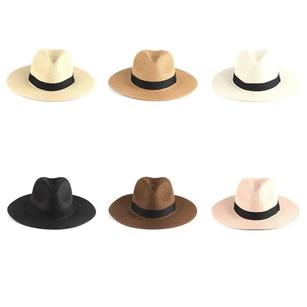 UPF 50+ Women Straw Panama Cap Travel Fedora Beach Sun Hat