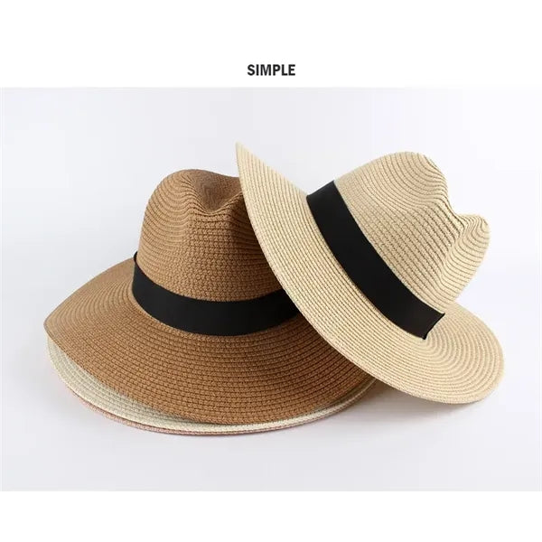UPF 50+ Women Straw Panama Cap Travel Fedora Beach Sun Hat