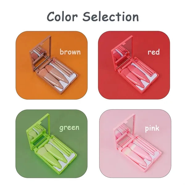 5PCS Mini Box Makeup Brush Mirror Set