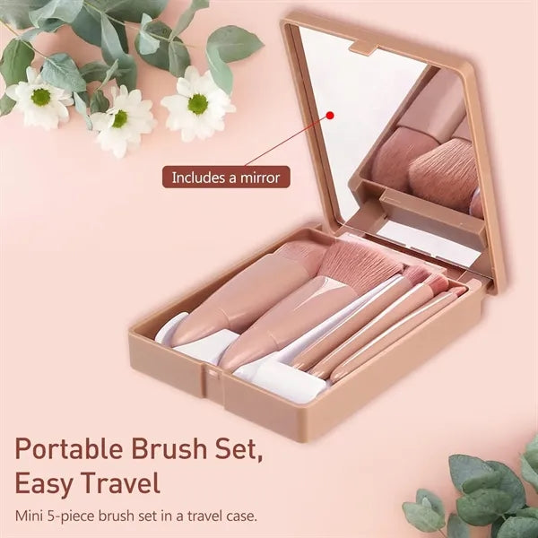 5PCS Mini Box Makeup Brush Mirror Set