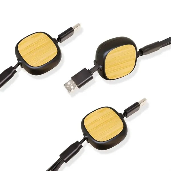 Eco-Friendly Retractable 3 in 1 Charging Cable Bamboo