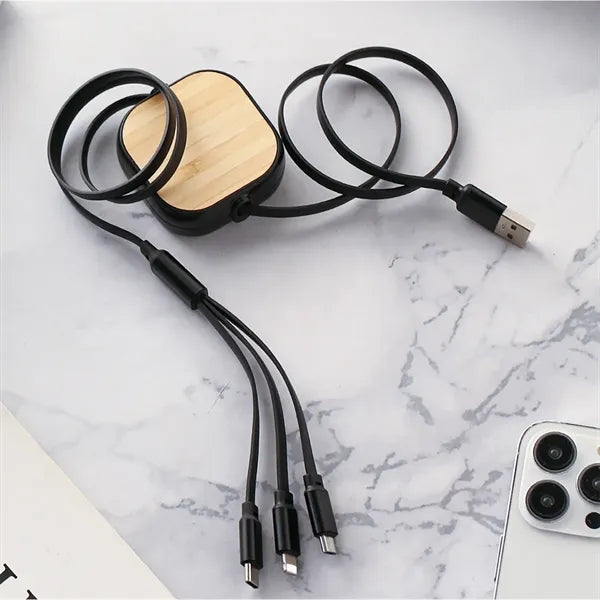 Eco-Friendly Retractable 3 in 1 Charging Cable Bamboo