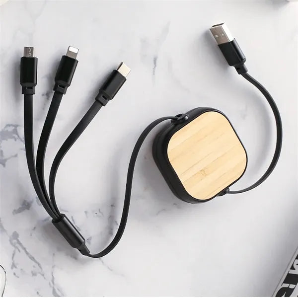 Eco-Friendly Retractable 3 in 1 Charging Cable Bamboo