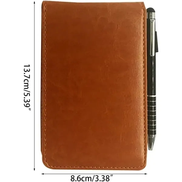 A7 Leather Pocket Notebook Daily Memo Notepad w/ Metal Pen