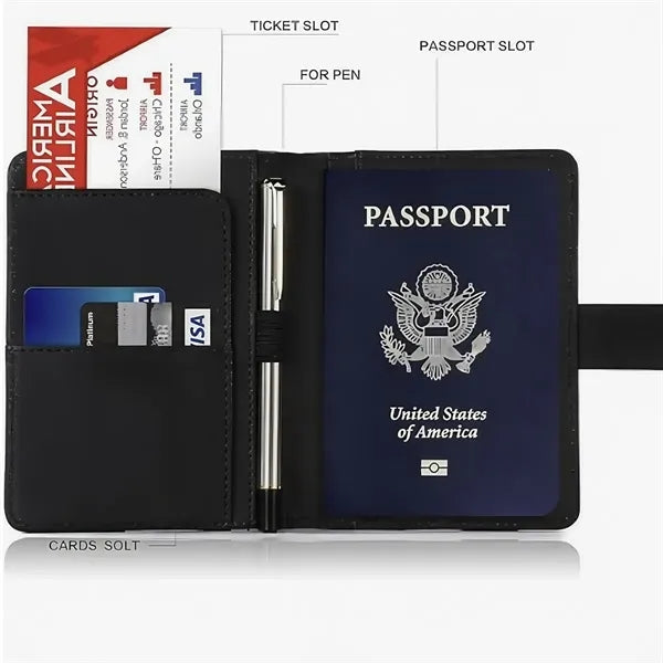 Slim Travel Passport Wallet with Pen Holder