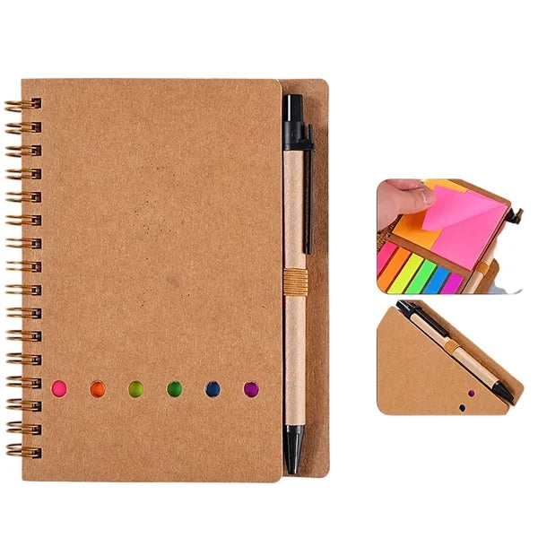 Kraft Paper Notebook With Sticky Notes And Pen