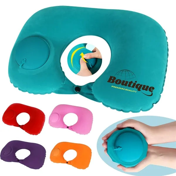 Manually pressable inflatable portable shrinkable pillow