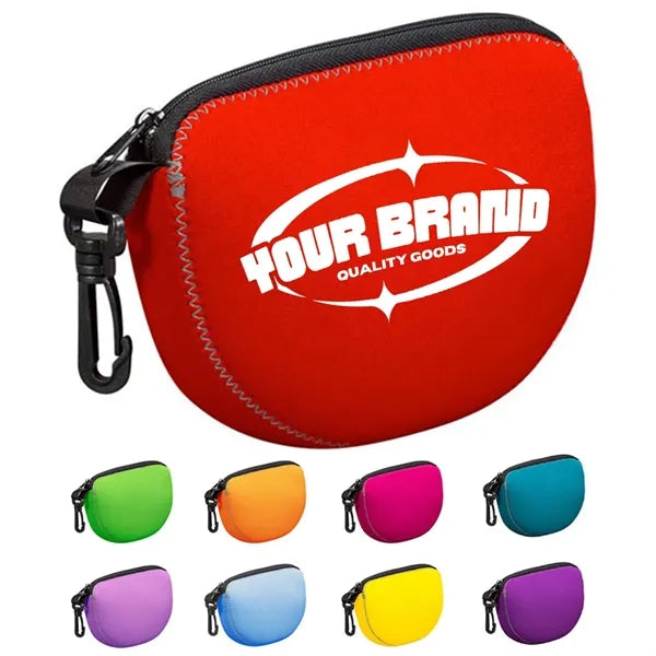 Neoprene Mini Coin Purse W/ Zipper and Keychain Clip