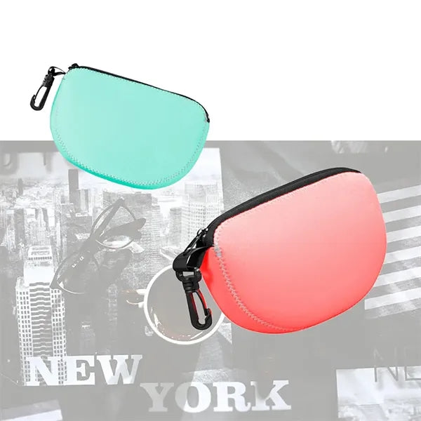 Neoprene Mini Coin Purse W/ Zipper and Keychain Clip