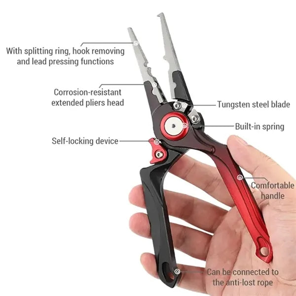 Self-Locking Fishing Pliers Braided Line Cutter Fish Lure Re