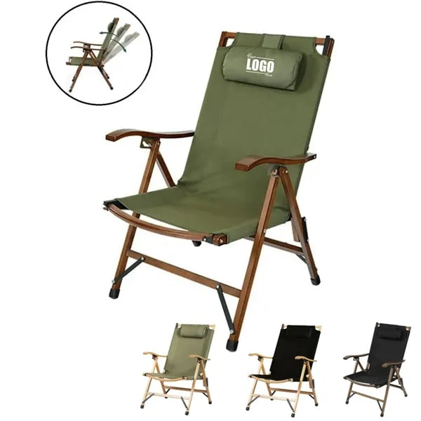 Adjustable Reclining Camping Chair with Wooden Armrest