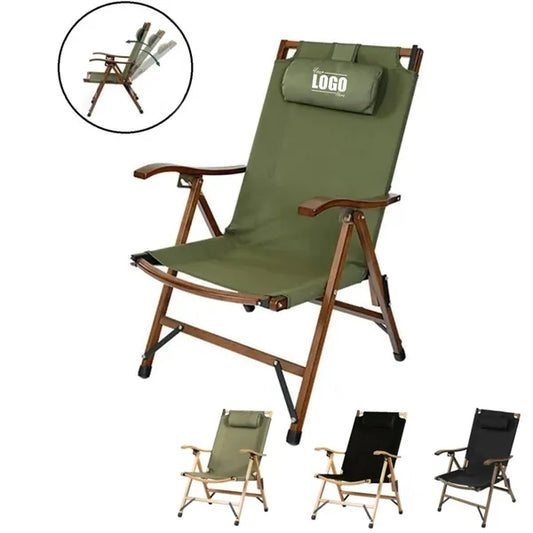 Adjustable Reclining Camping Chair with Wooden Armrest